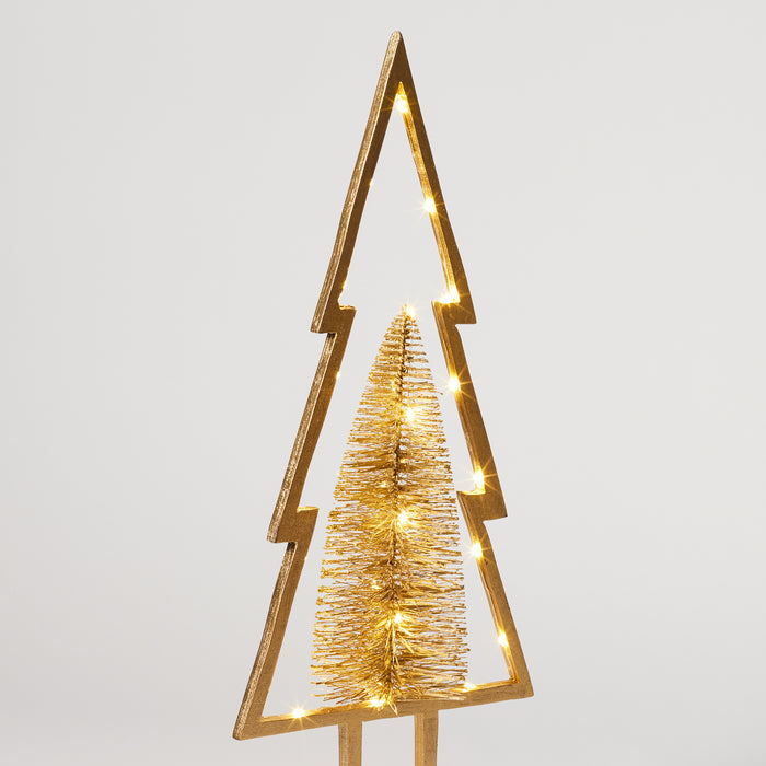 Lg Wooden Tree with Lights - Gold