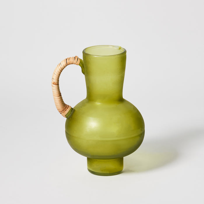 Sm Rattan & Glass Pitcher - Olive