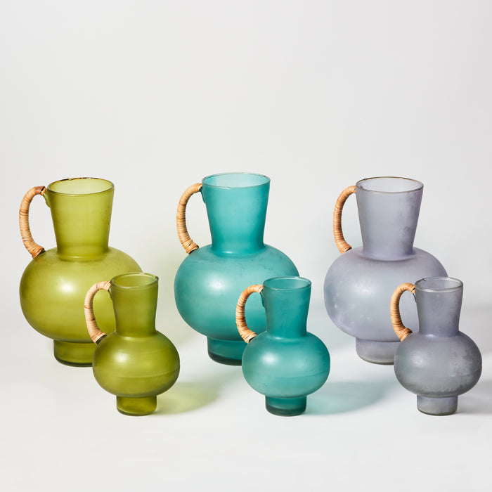 Sm Rattan & Glass Pitcher - Olive