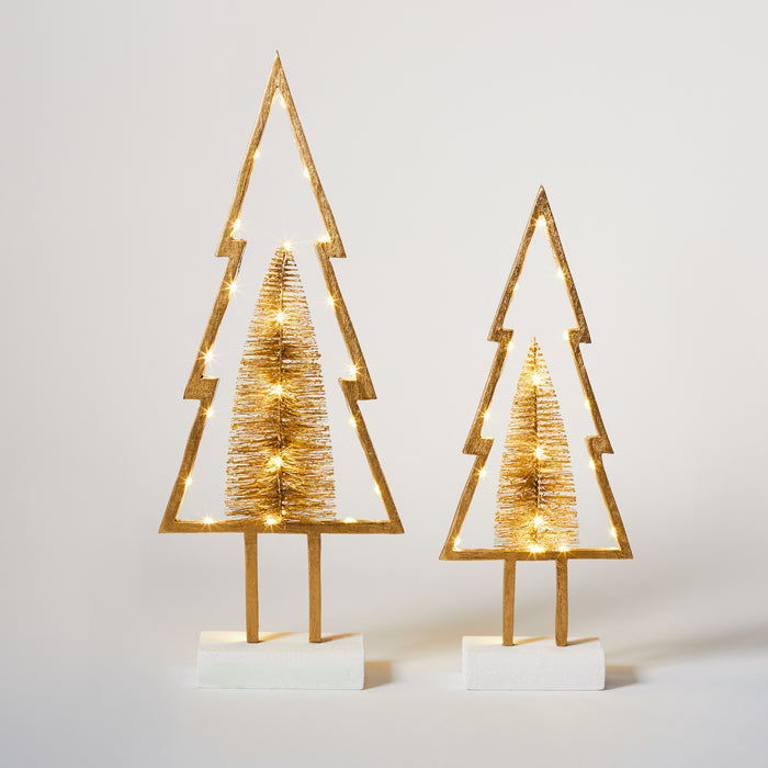 Lg Wooden Tree with Lights - Gold