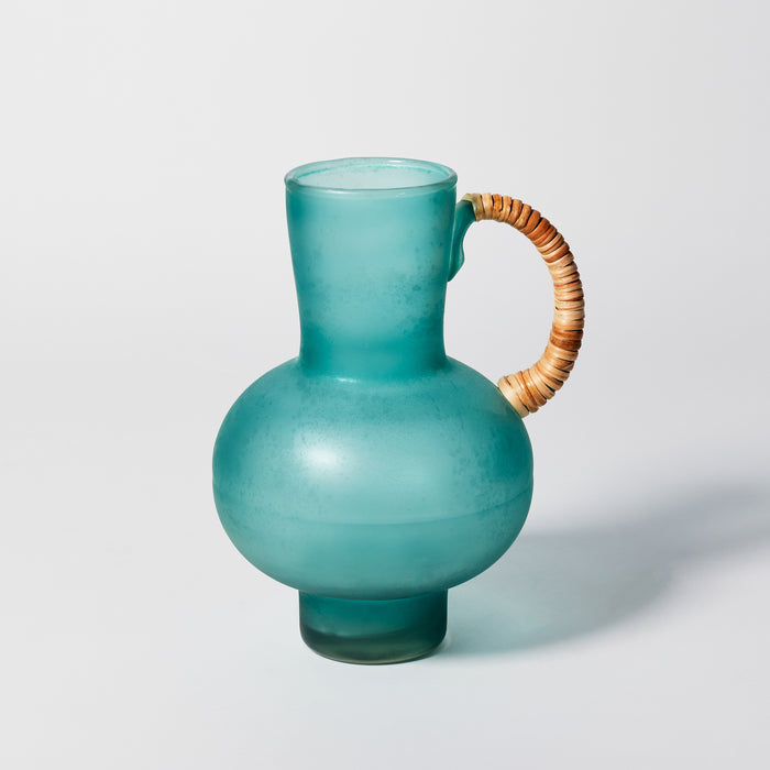 Sm Rattan & Glass Pitcher - Teal