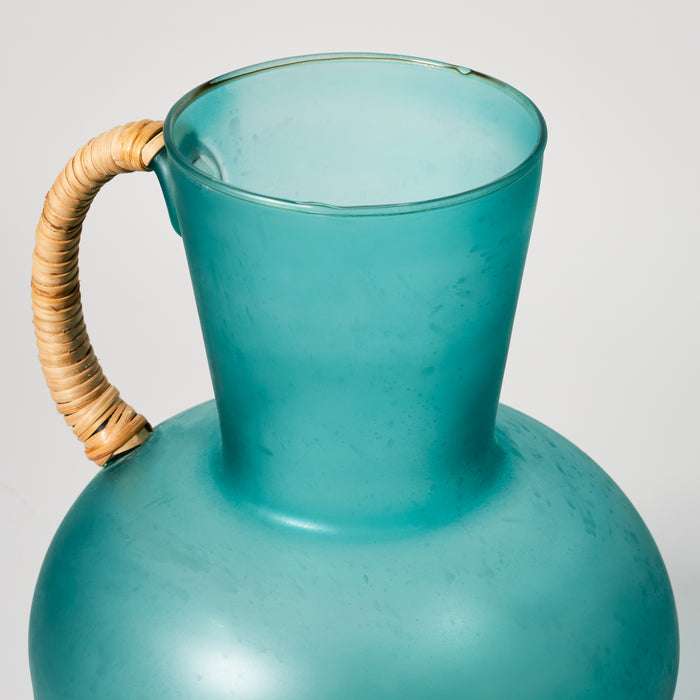 Lg Rattan & Glass Pitcher - Teal