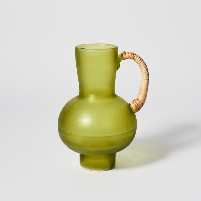 Sm Rattan & Glass Pitcher - Olive