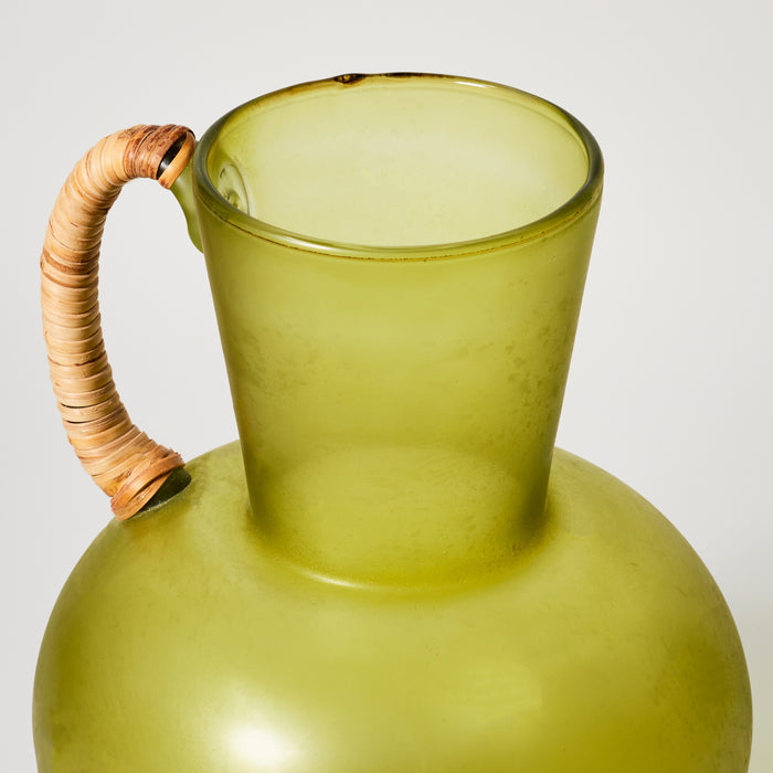 Lg Rattan & Glass Pitcher - Olive