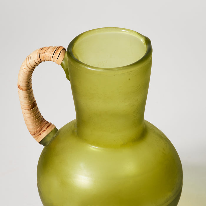 Sm Rattan & Glass Pitcher - Olive