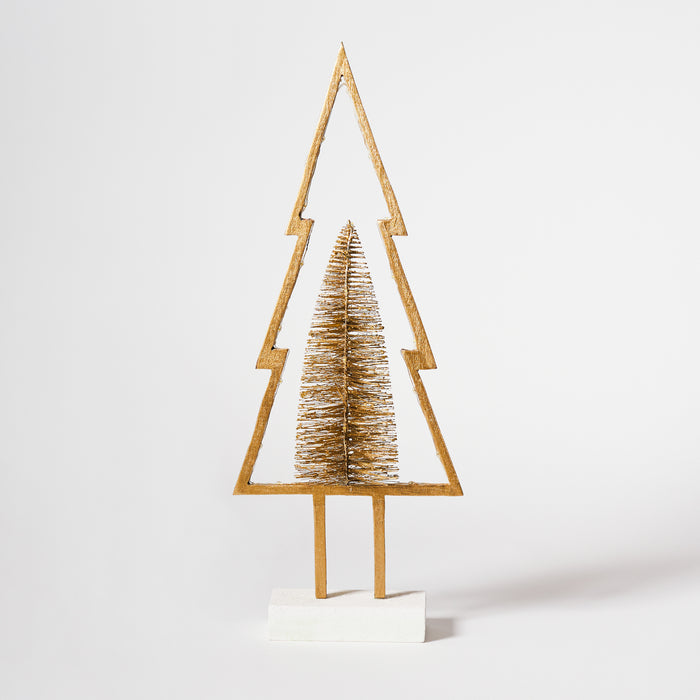 Lg Wooden Tree with Lights - Gold