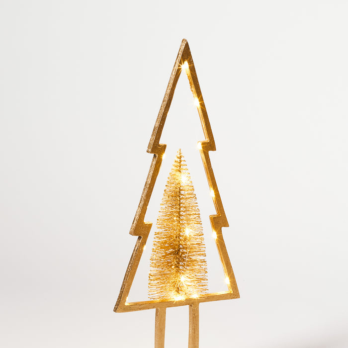 Sm Wooden Tree with Lights - Gold