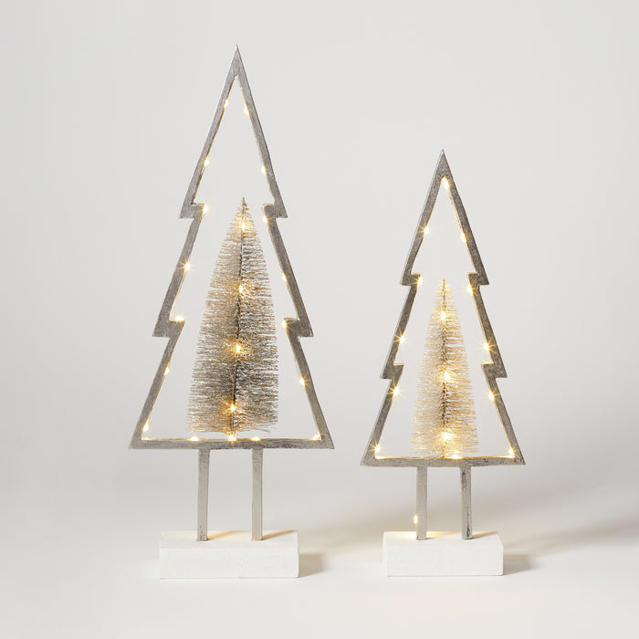 Sm Wooden Tree with Lights - Silver