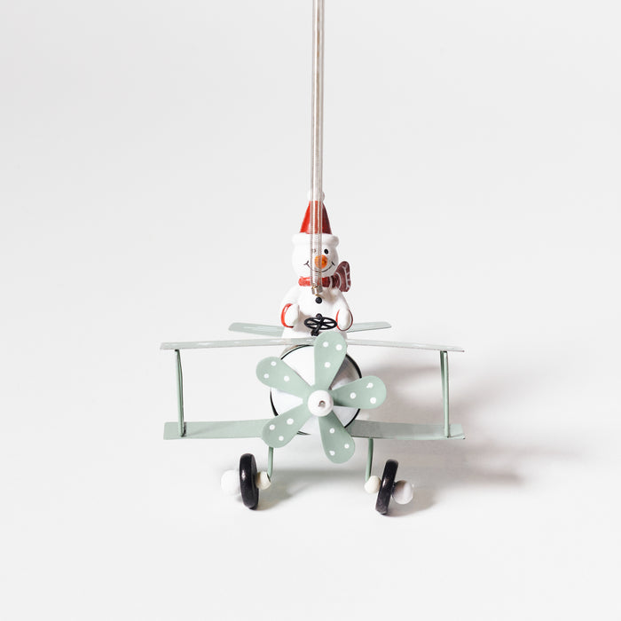 Metal Plane Hanger with Snowman