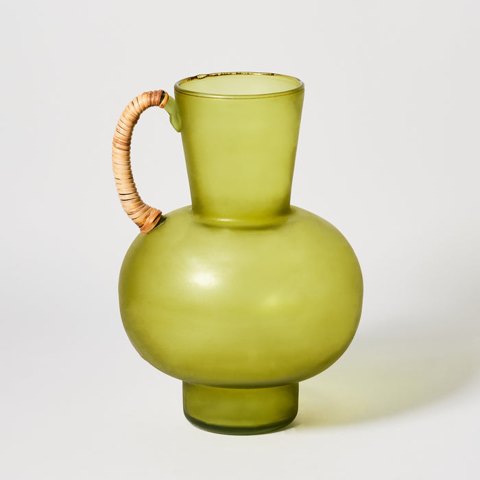 Lg Rattan & Glass Pitcher - Olive