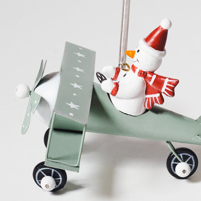 Metal Plane Hanger with Snowman