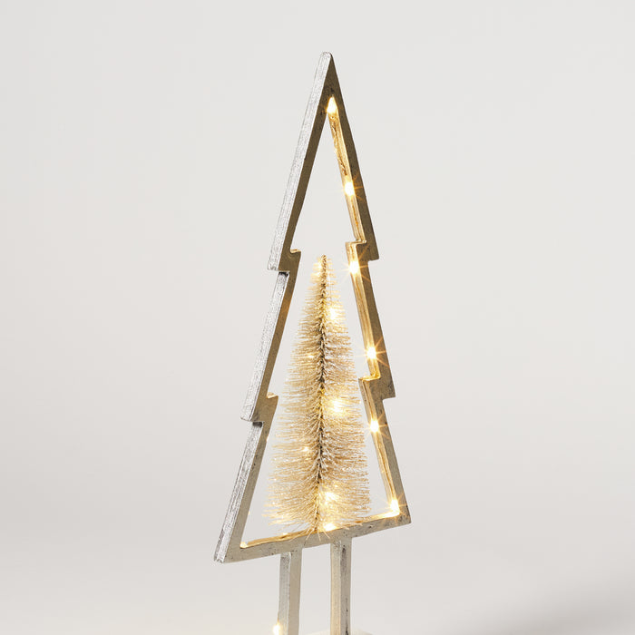 Sm Wooden Tree with Lights - Silver