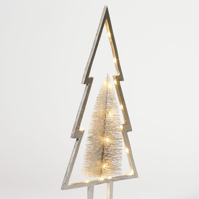 Lg Wooden Tree with Lights - Silver