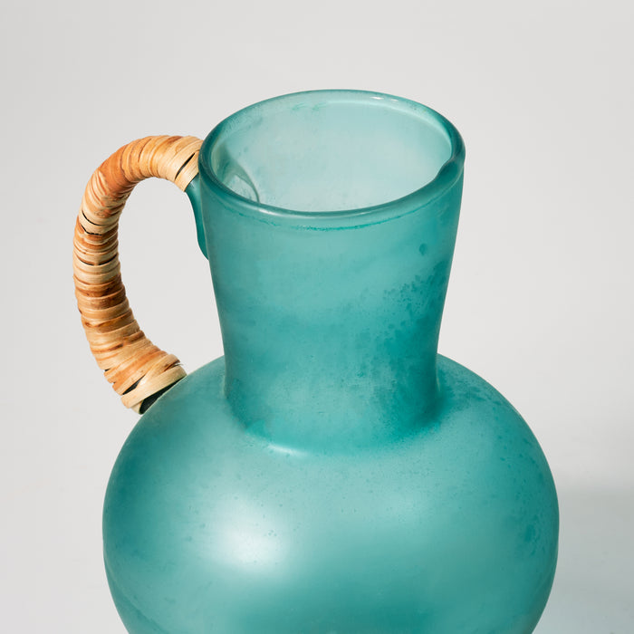 Sm Rattan & Glass Pitcher - Teal