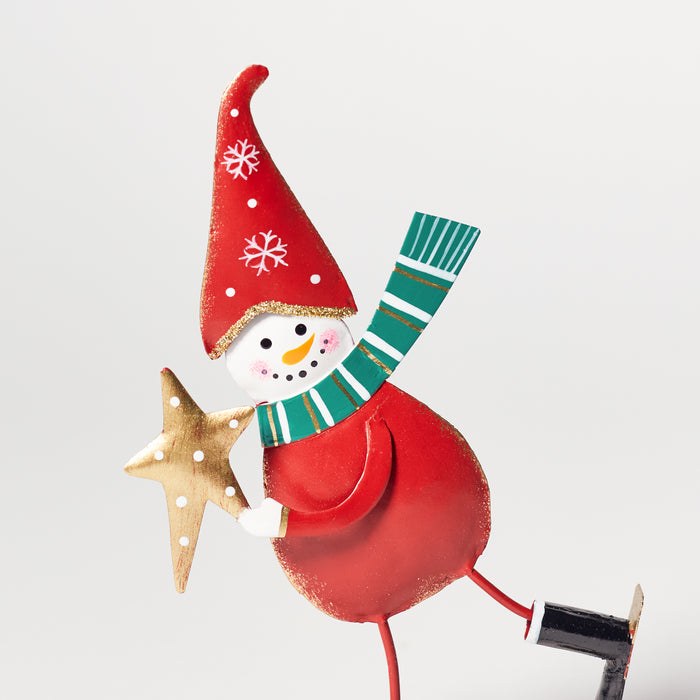 Small Metal Skiing Snowman