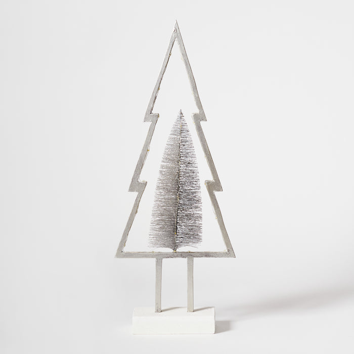 Lg Wooden Tree with Lights - Silver