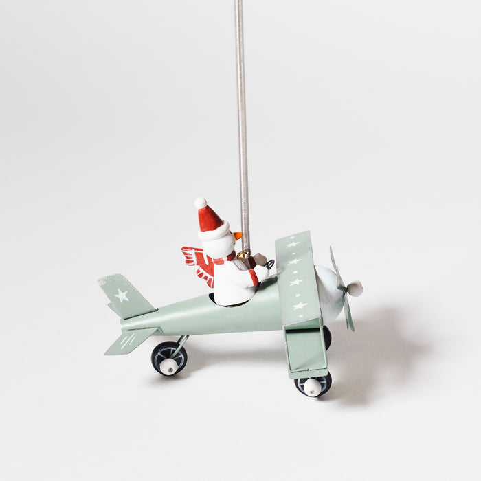 Metal Plane Hanger with Snowman