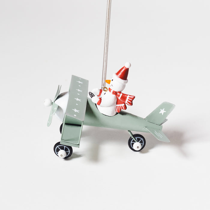 Metal Plane Hanger with Snowman