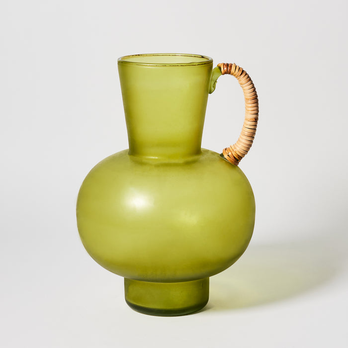 Lg Rattan & Glass Pitcher - Olive