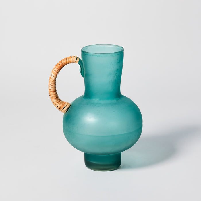 Sm Rattan & Glass Pitcher - Teal